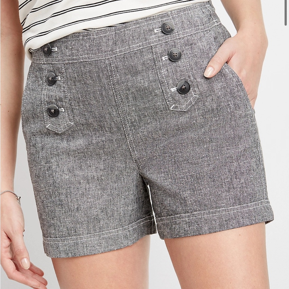 Maurices sailor pull on linen blend shorts women's Gray Button-Front 6